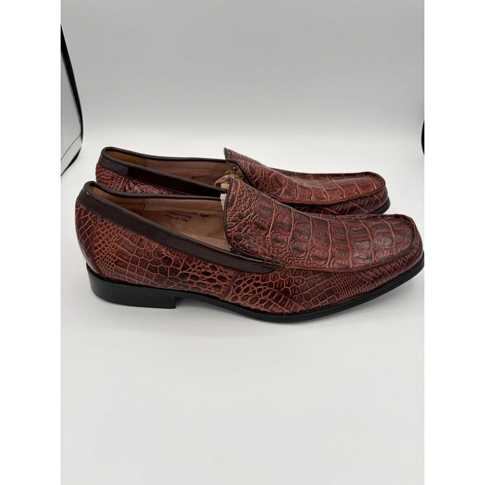 Fratelli Select Loafers Mens 13 Brown Croc Embossed Leather Square Toe Slip On